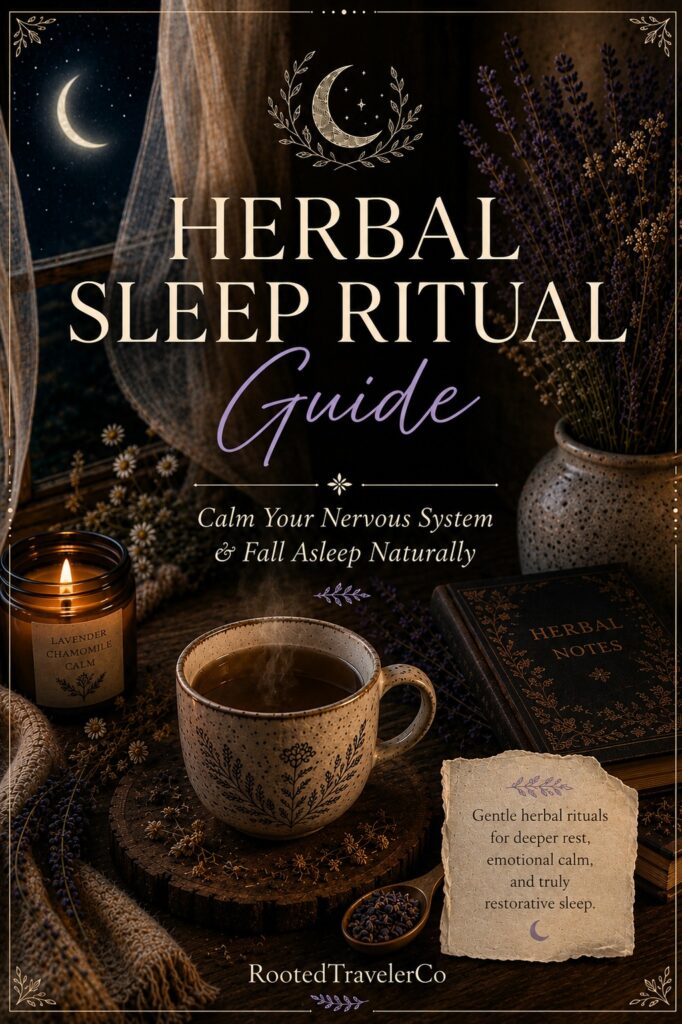 Cover of the Herbal Sleep & Nervous System Calm Guide by Rooted Traveler Co.